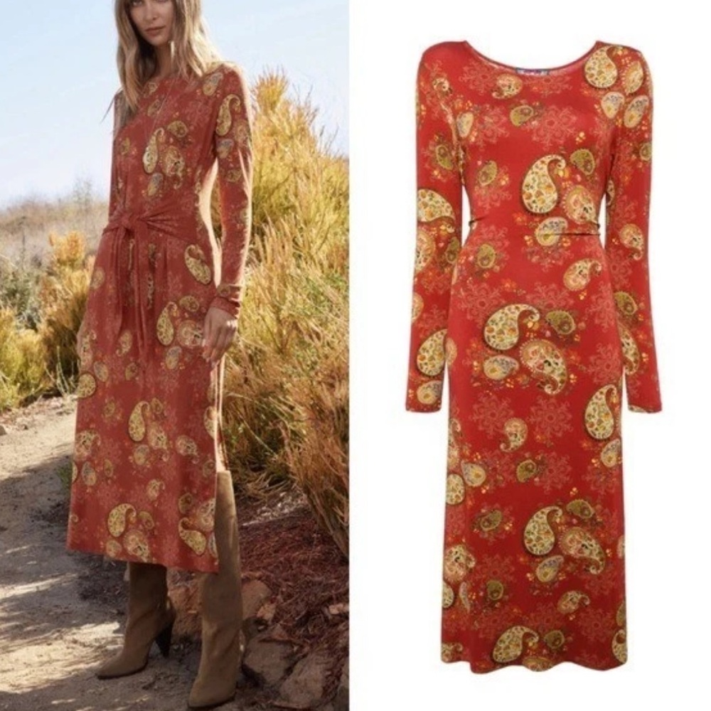 Johnny Was Red Paisley Midi Dress